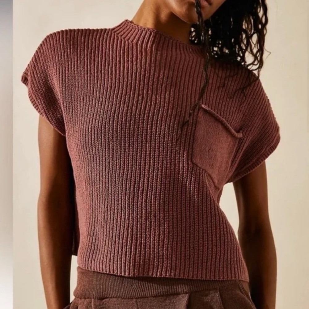 Free People Freya Sweater XS Dusty Rose Ribbed Knit Boho Athleisure Casual Cute